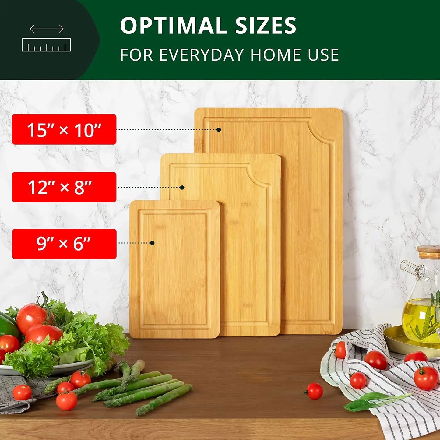 Kitchen Bamboo Wood Cutting Board Set