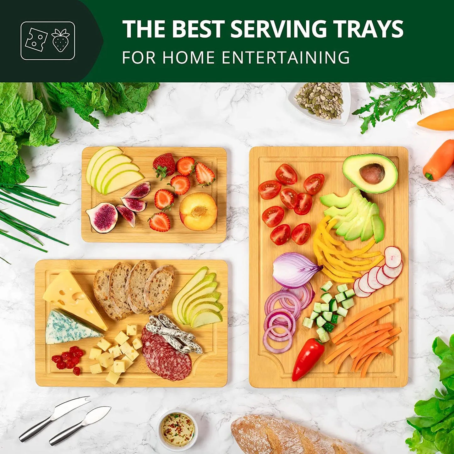 Kitchen Bamboo Wood Cutting Board Set