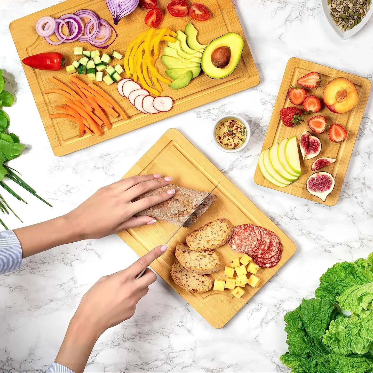 Kitchen Bamboo Wood Cutting Board Set